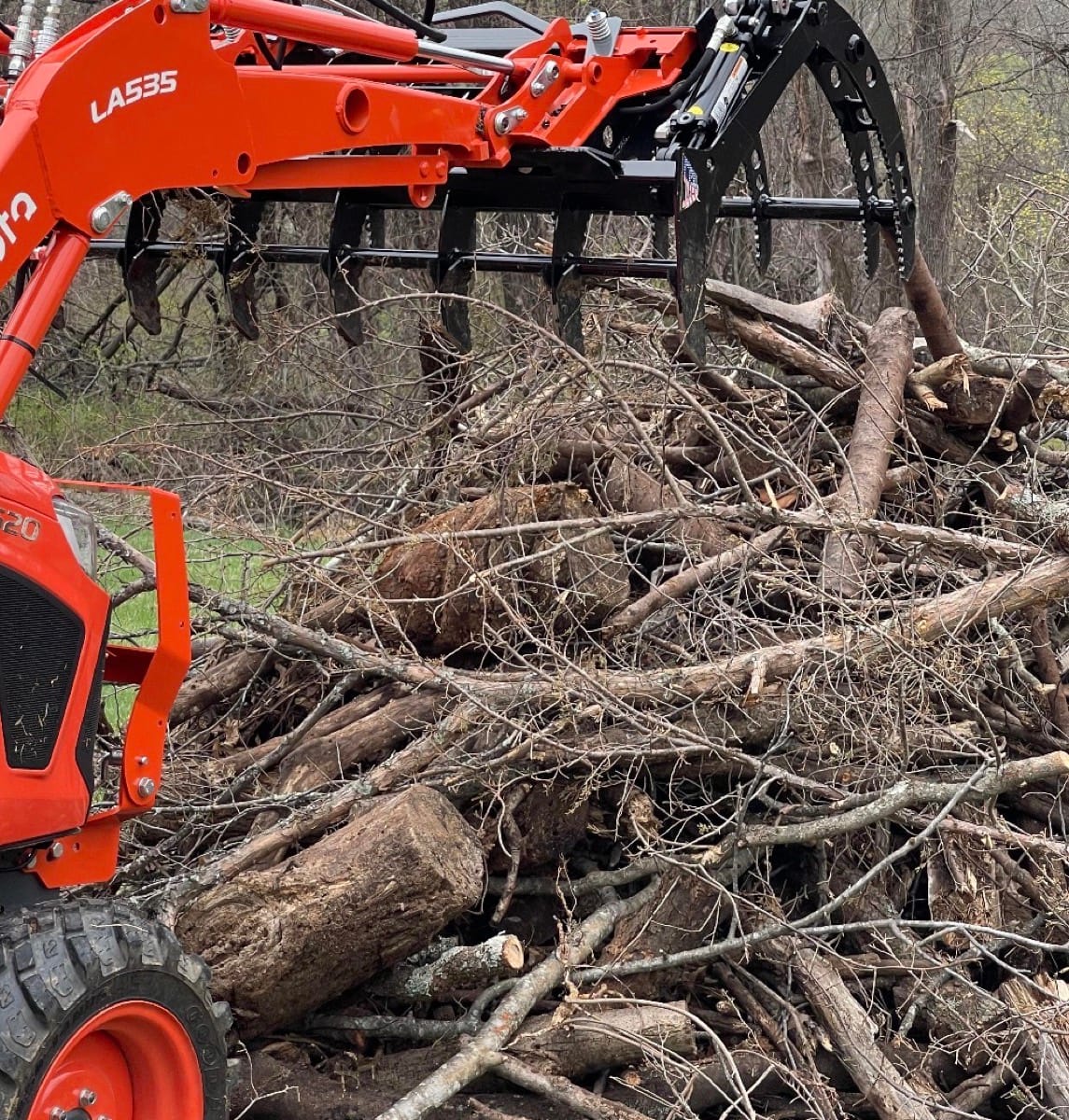 Onsite firewood processing, logs split and stacked